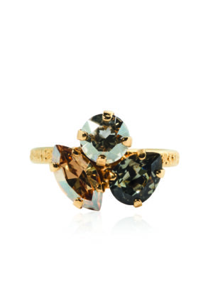 Caroline Svedbom Ana Ring Black Golden combo on finger close up