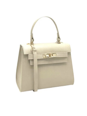 Midi Leather ladies handag Cream with strap Front full view of handbag