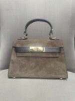 Mini Ladies Handbag chocolate suede full view of handbag