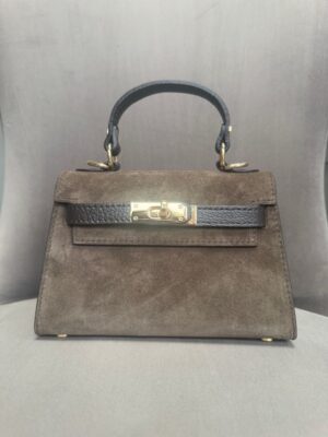 Mini Ladies Handbag chocolate suede full view of handbag