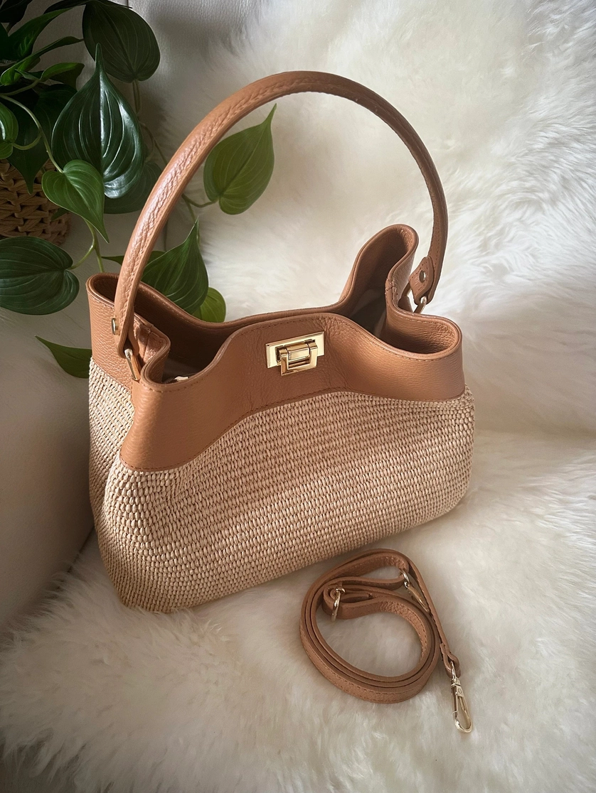 Raffia Brown Sasha Raffia Bag - Brown - Image 1