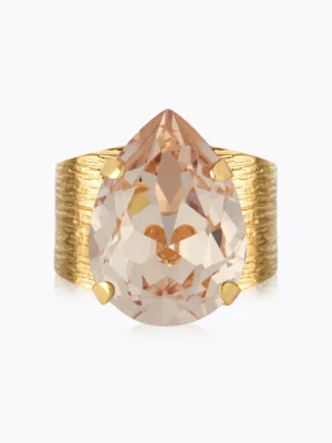 Caroline Svedbom Large Cocktail ring drop ring in gold, stone colour silk, close up