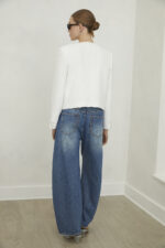 Jovonna London Tessara Jacket White Tweed Boucle with peral buttons and pockets back view