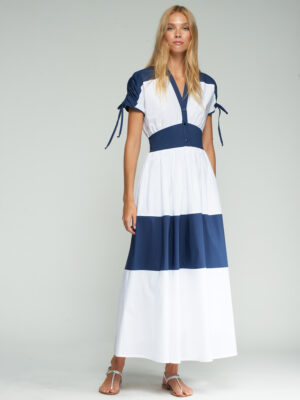 Vilagallo Linda maxi dress navy and white front view