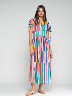Vilagallo Linda Stripe Dress Multicolour Maxi Full Length view front