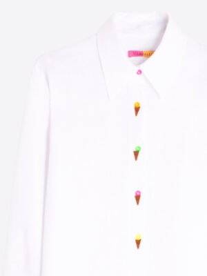 Vilagallo White Linen Shirt with embroidered ice cream details Close Up