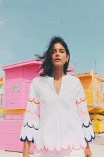 Vilagallp White Blouse with Mulitcolour Scallop Detail