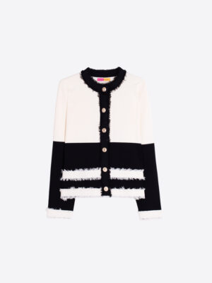 Vilagallo Black & Ecru Knit Cardigan, Contrast Trim Button Cardigan