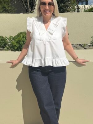 GOSSIA AnnGO pleated ruffle top with feminine A-line silhouette - off white