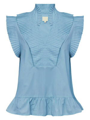Ice Blue GOSSIA AnnGO pleated ruffle top with feminine A-line silhouette