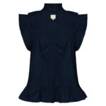 Navy GOSSIA AnnGO pleated ruffle top with feminine A-line silhouette