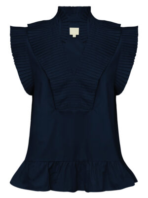 Navy GOSSIA AnnGO pleated ruffle top with feminine A-line silhouette