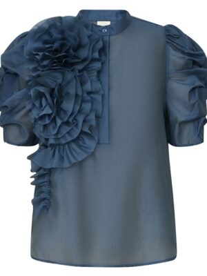 GOSSIA AnnsofiGO Blouse Dusty Blue Floral Puff Sleeve Statement Blouse