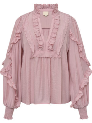 GOSSIA NanaGO pale pink ruffle blouse with feminine detailing and voluminous sleeves